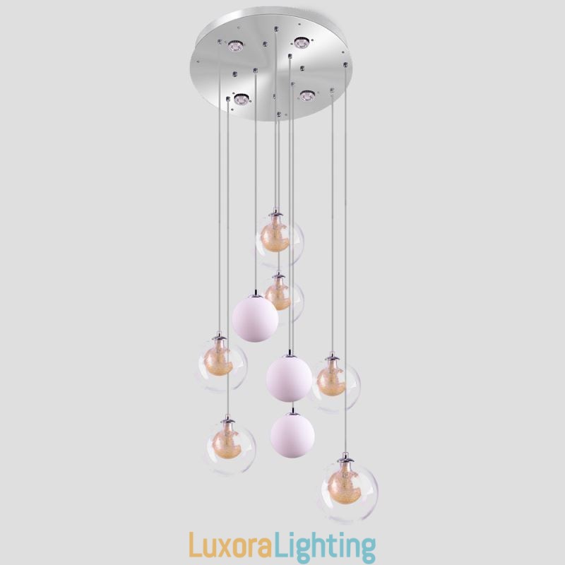 Designer Touch Decorative Pendant Light Glass Cluster Ceiling Light Gold Nickel Brushed+Milky Glass Ball