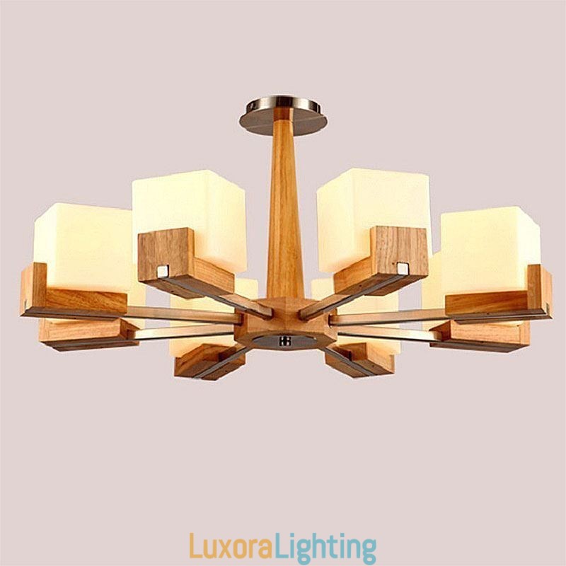 Designer Touch Decorative Nordic Wood Pendant Light Glass Lampshade Chandelier