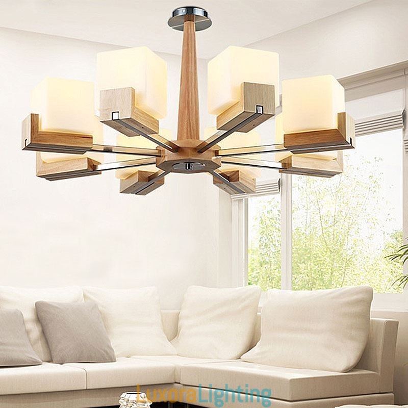 Designer Touch Decorative Nordic Wood Pendant Light Glass Lampshade Chandelier