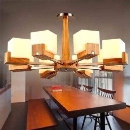 Designer Touch Decorative Nordic Wood Pendant Light Glass Lampshade Chandelier