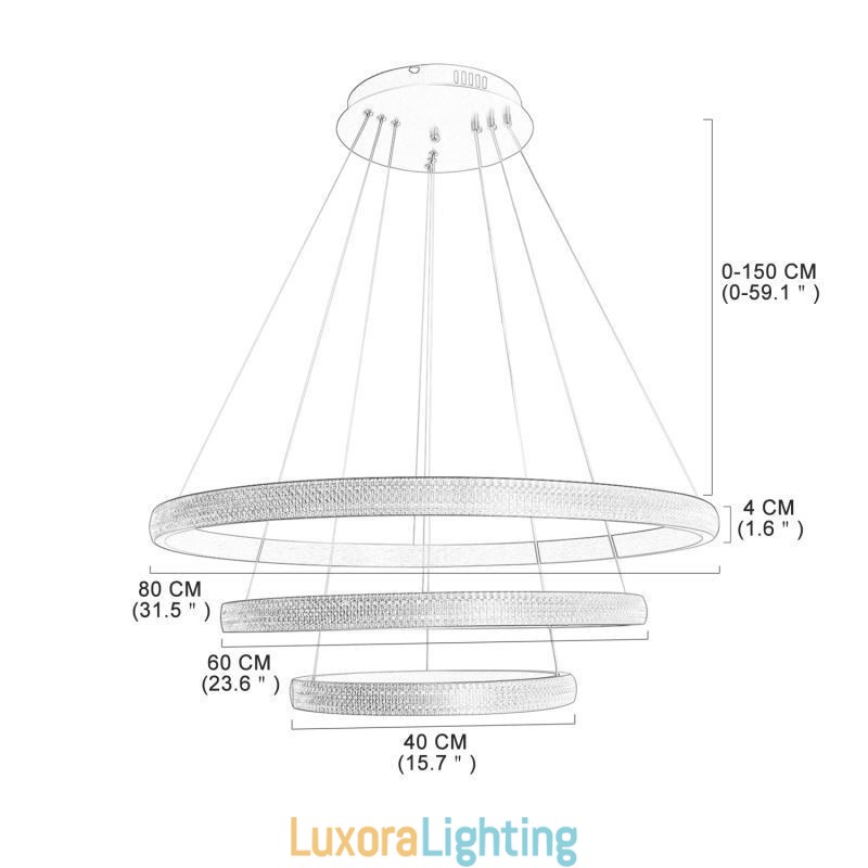 Designer Touch Decorative Modern Pendant Light Acrylic 3 Rings Lamp 80+60+40cm