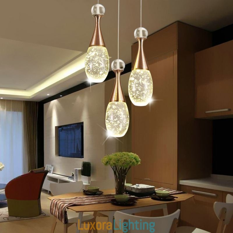 Designer Touch Decorative Seeded Glass Teardop Cluster Pendant Lighting