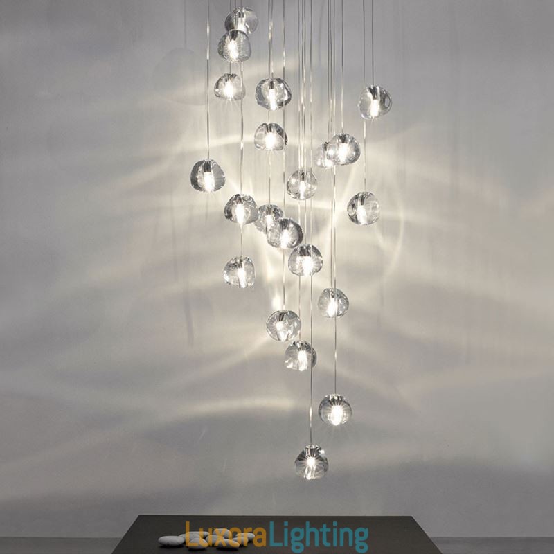 Designer Touch Decorative Modern Crystal Cluster Pendant Light Unique Crystal Lamp Shade Duplex Stair