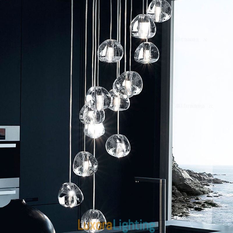 Designer Touch Decorative Modern Crystal Cluster Pendant Light Unique Crystal Lamp Shade Duplex Stair