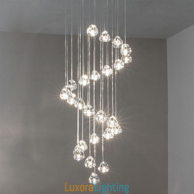 Designer Touch Decorative Modern Crystal Cluster Pendant Light Unique Crystal Lamp Shade Duplex Stair