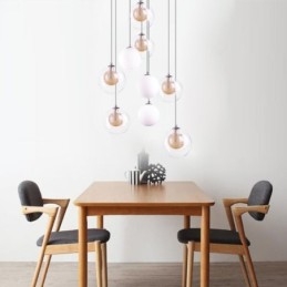 Designer Touch Decorative Pendant Light Glass Cluster Ceiling Light Gold Nickel Brushed+Milky Glass Ball