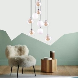 Designer Touch Decorative Pendant Light Glass Cluster Ceiling Light Gold Nickel Brushed+Milky Glass Ball