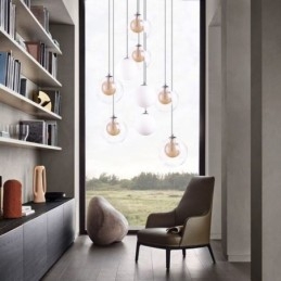 Designer Touch Decorative Pendant Light Glass Cluster Ceiling Light Gold Nickel Brushed+Milky Glass Ball