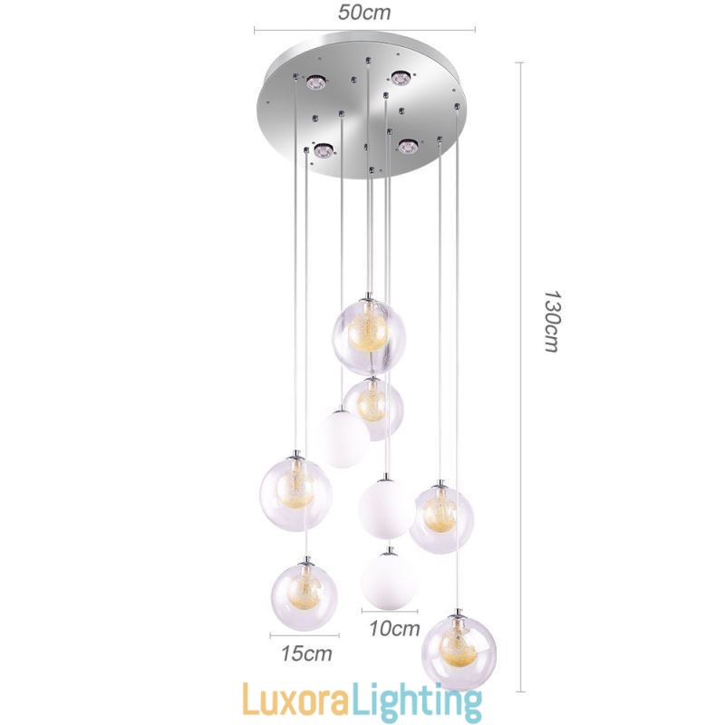 Designer Touch Decorative Pendant Light Glass Cluster Ceiling Light Gold Nickel Brushed+Milky Glass Ball