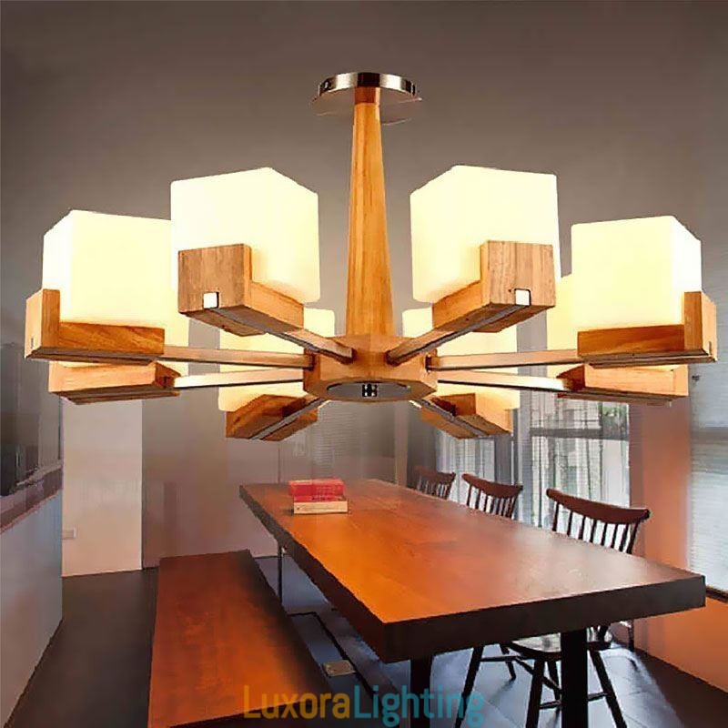 Designer Touch Decorative Nordic Wood Pendant Light Glass Lampshade Chandelier