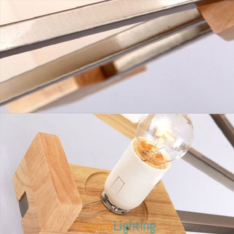 Designer Touch Decorative Nordic Wood Pendant Light Glass Lampshade Chandelier