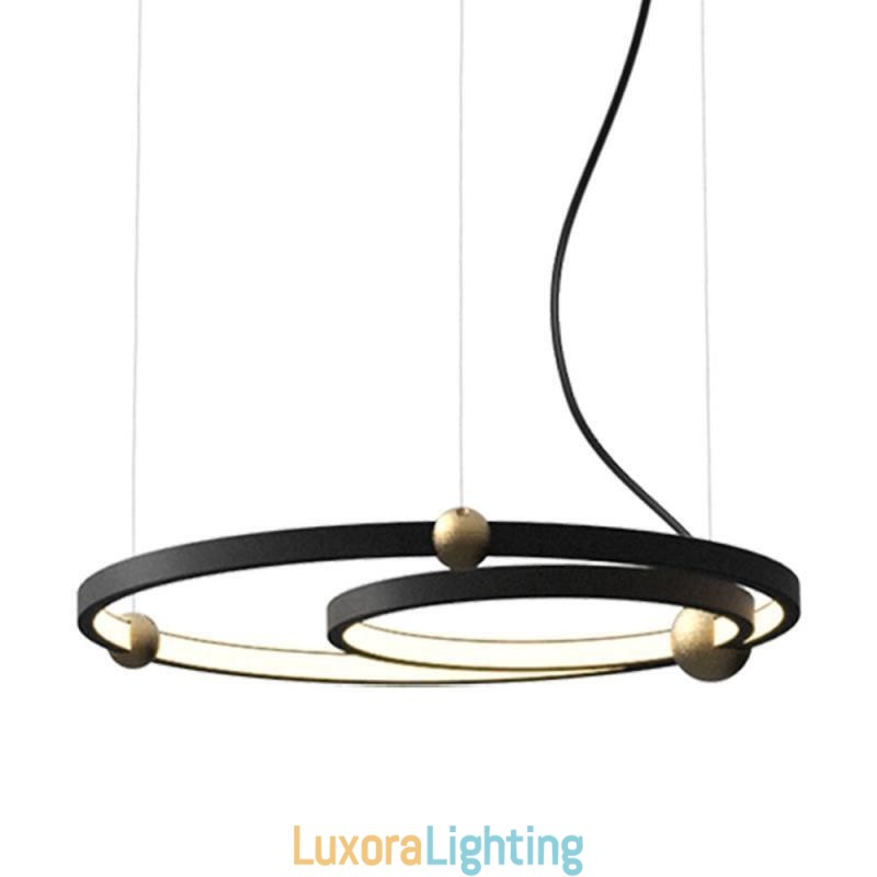 Designer Touch Decorative Circle Pendant Light Fixture Black 2 Rings