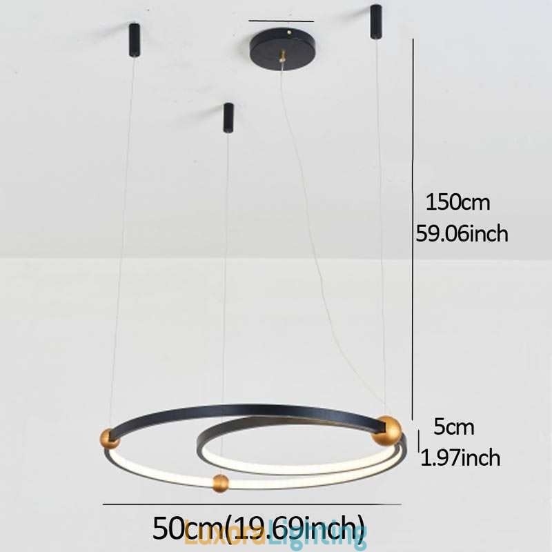 Designer Touch Decorative Circle Pendant Light Fixture Black 2 Rings