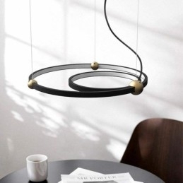 Designer Touch Decorative Circle Pendant Light Fixture Black 2 Rings