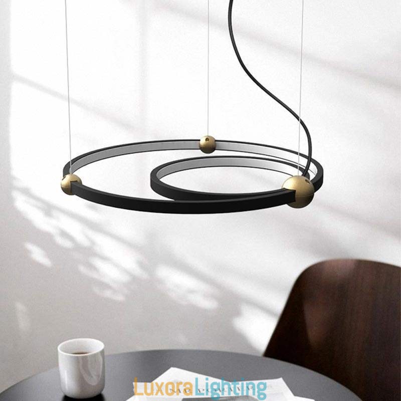 Designer Touch Decorative Circle Pendant Light Fixture Black 2 Rings