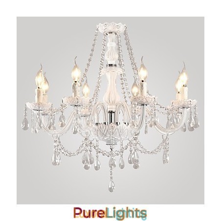 Designer Touch Decorative Chandelier White Crystal Modern Living 8 Lights