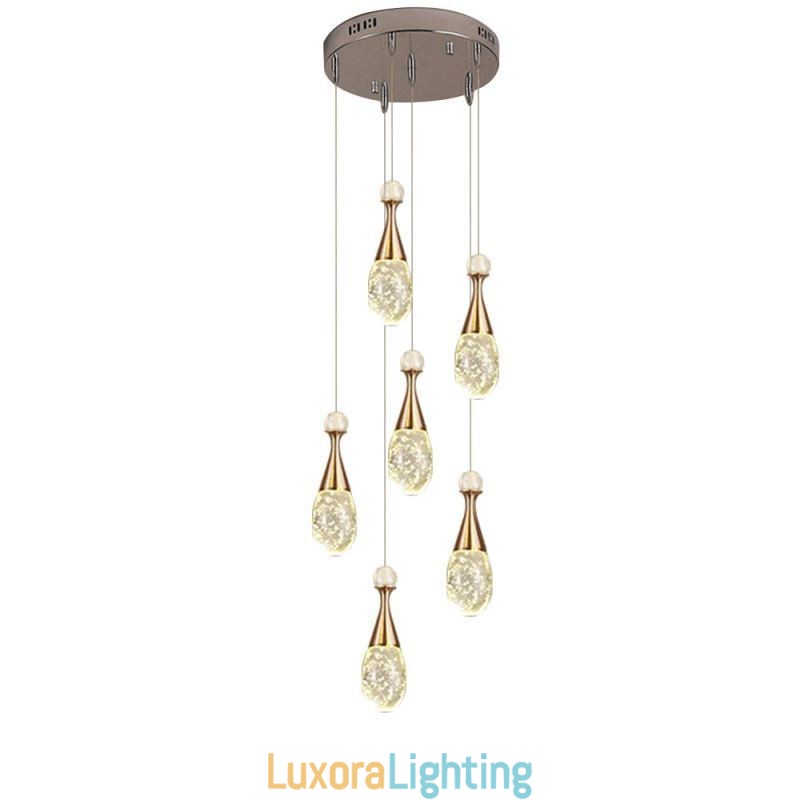 Designer Touch Decorative Seeded Glass Teardop Cluster Pendant Lighting