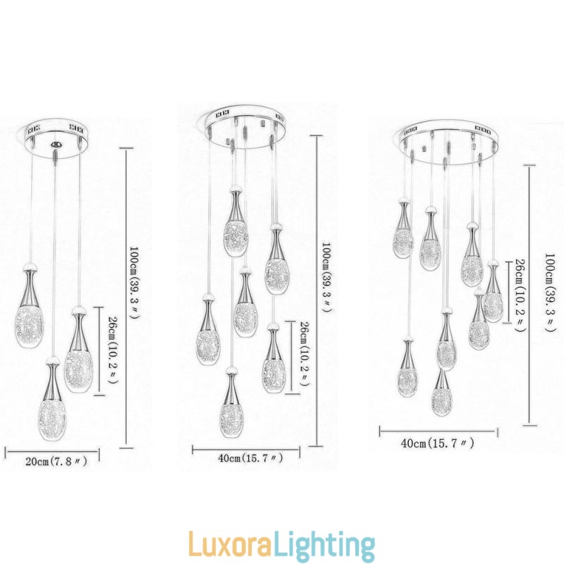 Designer Touch Decorative Seeded Glass Teardop Cluster Pendant Lighting