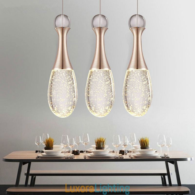 Designer Touch Decorative Seeded Glass Teardop Cluster Pendant Lighting