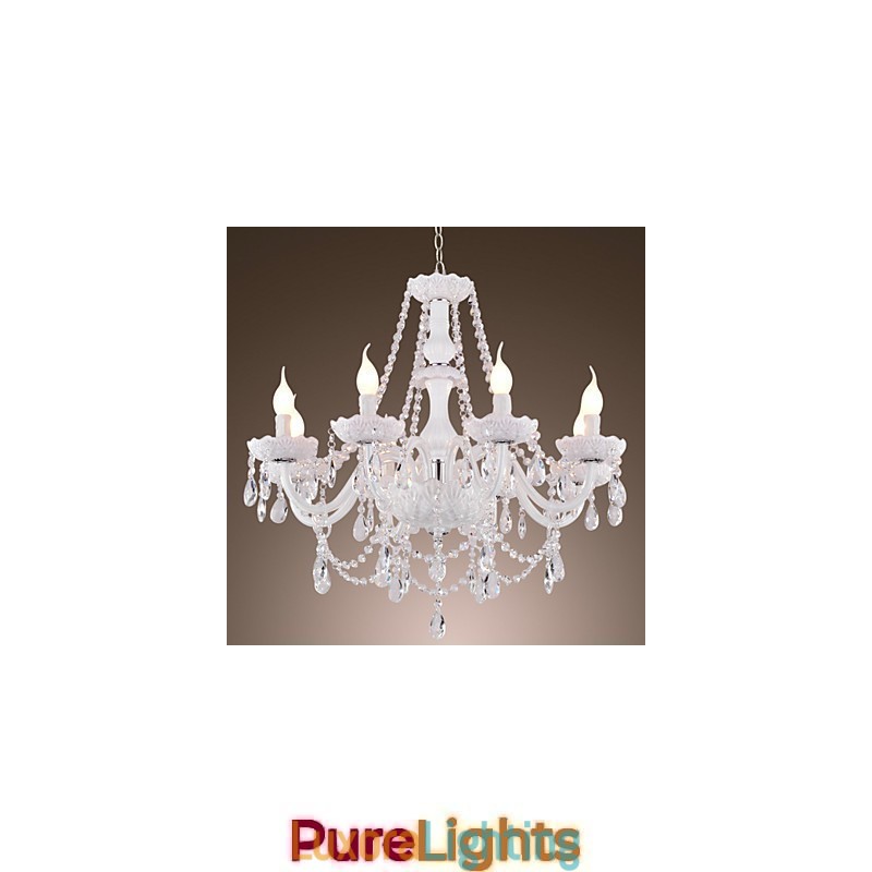 Designer Touch Decorative Chandelier White Crystal Modern Living 8 Lights
