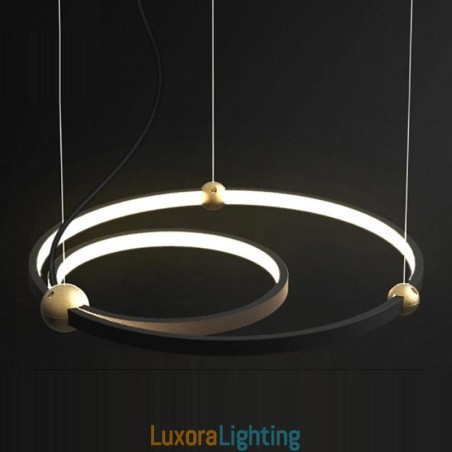 Designer Touch Decorative Circle Pendant Light Fixture Black 2 Rings