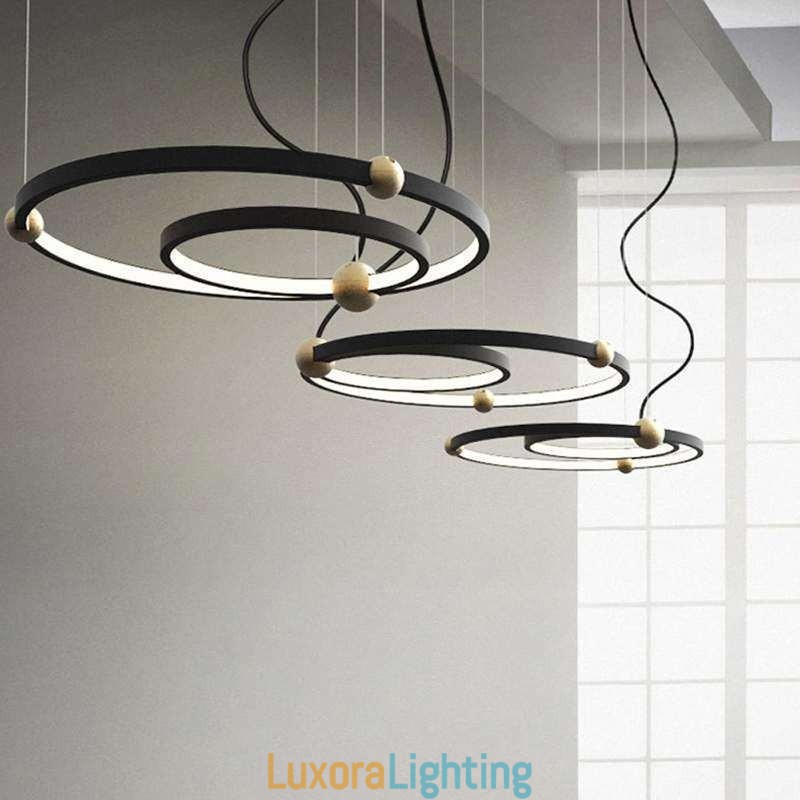 Designer Touch Decorative Circle Pendant Light Fixture Black 2 Rings
