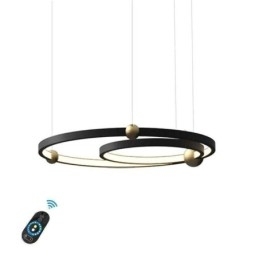 Designer Touch Decorative Circle Pendant Light Fixture Black 2 Rings