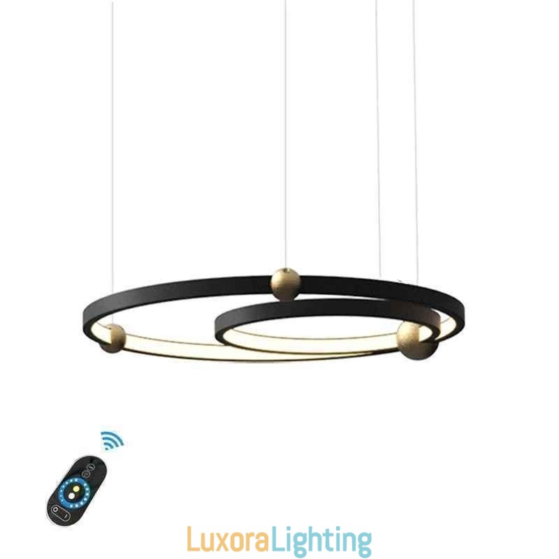 Designer Touch Decorative Circle Pendant Light Fixture Black 2 Rings