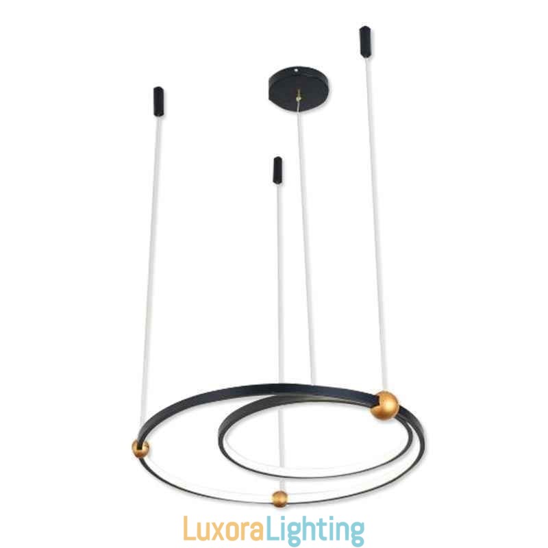 Designer Touch Decorative Circle Pendant Light Fixture Black 2 Rings