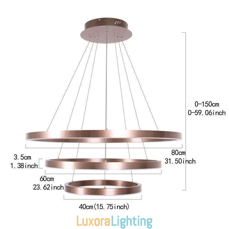 Designer Touch Decorative Pendant Light Drawing Craft 3 Rings Lamp 80+60+40cm