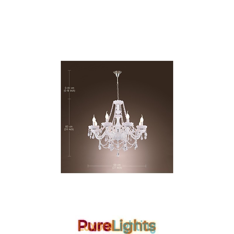 Designer Touch Decorative Chandelier White Crystal Modern Living 8 Lights