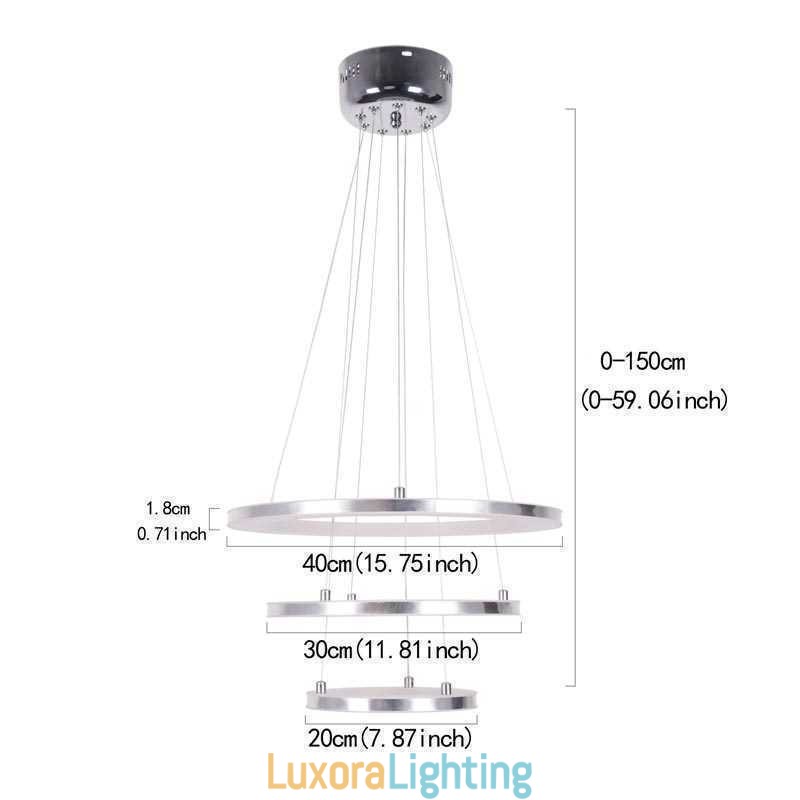 Designer Touch Decorative Modern Pendant Light Acrylic 3 Rings Lamp 40+30+20cm