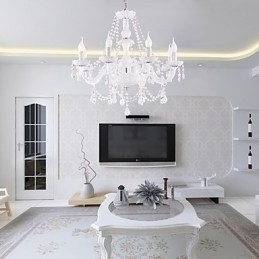 Designer Touch Decorative Chandelier White Crystal Modern Living 8 Lights