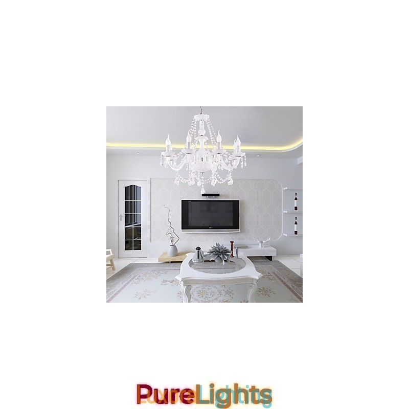 Designer Touch Decorative Chandelier White Crystal Modern Living 8 Lights