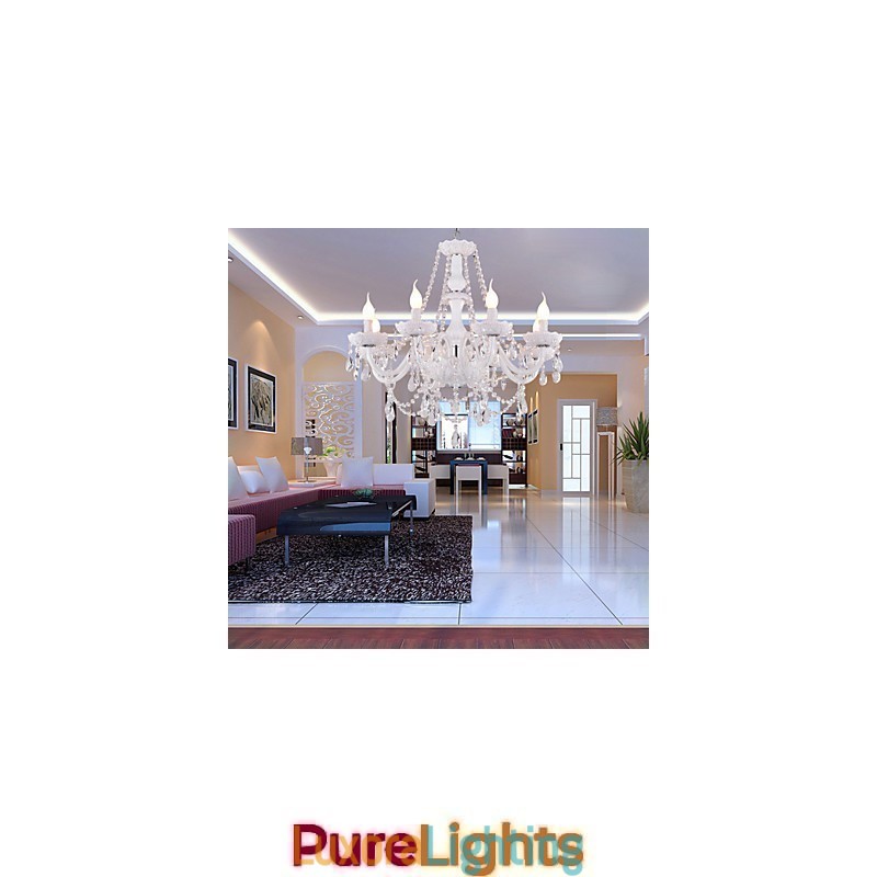 Designer Touch Decorative Chandelier White Crystal Modern Living 8 Lights