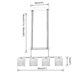 Designer Touch Decorative Modern 4 Light Pendant Light With Fabric Shade Adjustable Height