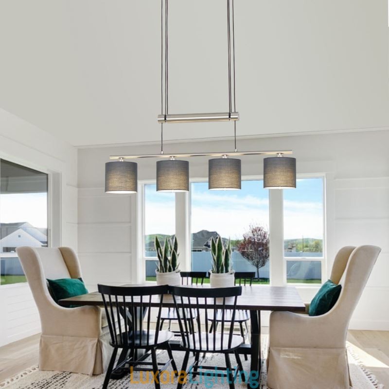 Designer Touch Decorative Modern 4 Light Pendant Light With Fabric Shade Adjustable Height