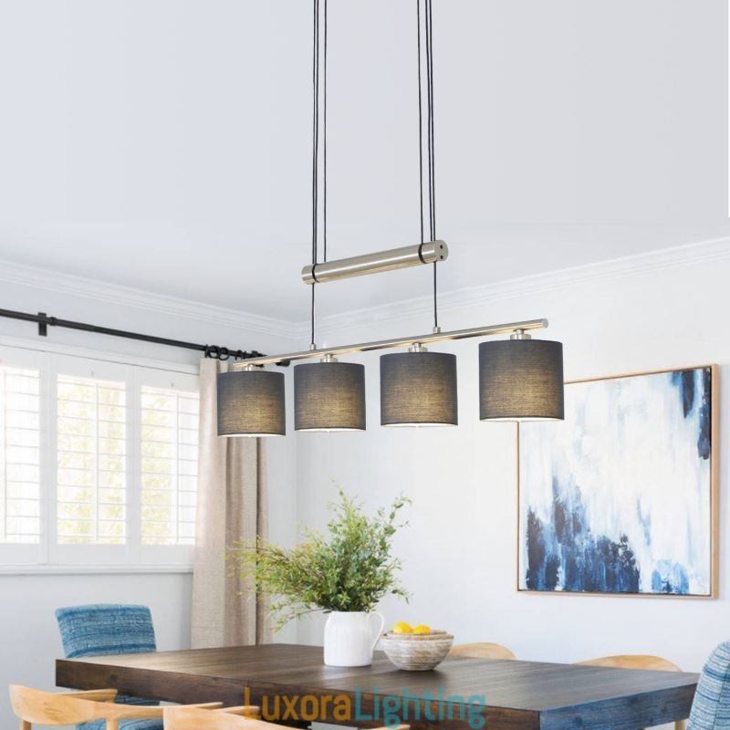 Designer Touch Decorative Modern 4 Light Pendant Light With Fabric Shade Adjustable Height