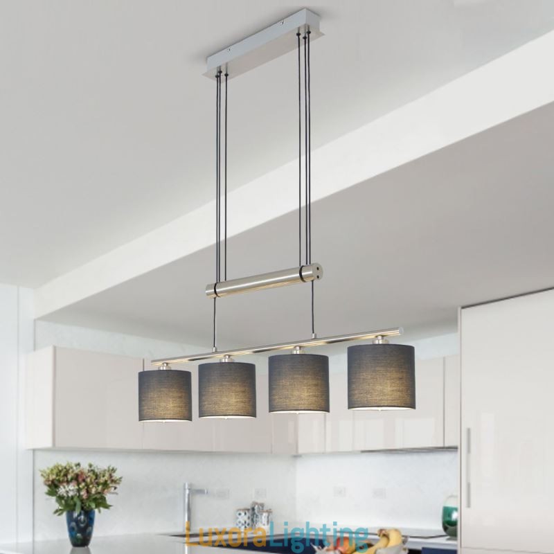 Designer Touch Decorative Modern 4 Light Pendant Light With Fabric Shade Adjustable Height