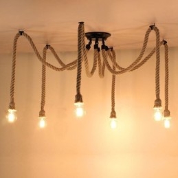 Designer Touch Decorative Retro Style 6 10 Heads Pendant Light Hemp Rope Chandelier Vintage Ceiling Light