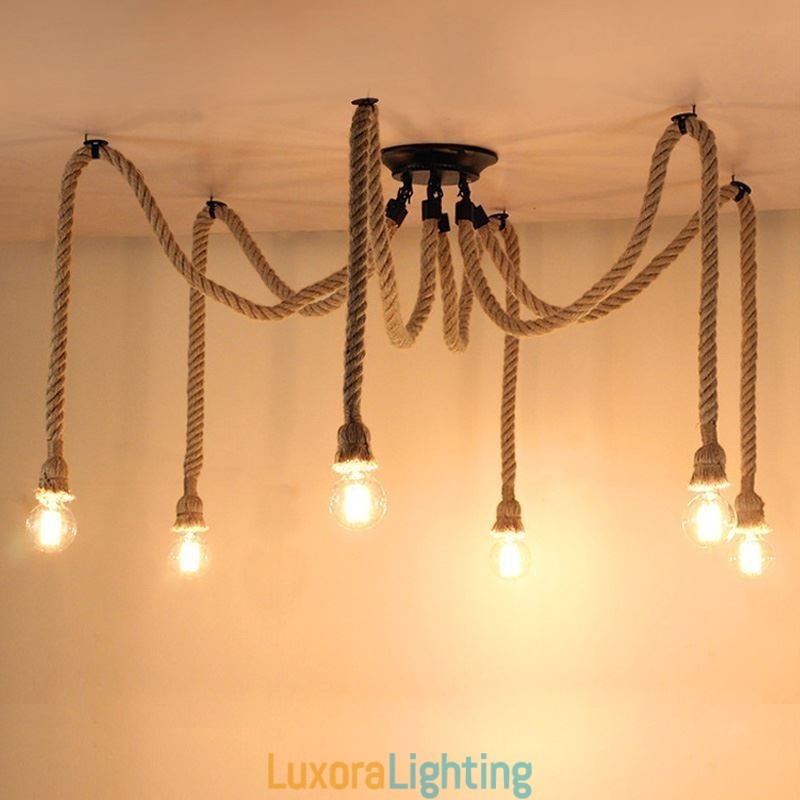Designer Touch Decorative Retro Style 6 10 Heads Pendant Light Hemp Rope Chandelier Vintage Ceiling Light