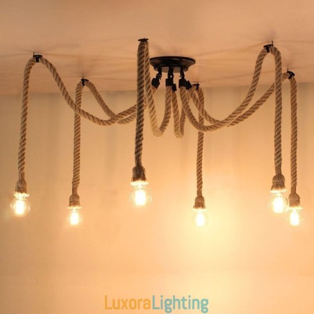 Designer Touch Decorative Retro Style 6 10 Heads Pendant Light Hemp Rope Chandelier Vintage Ceiling Light