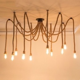 Designer Touch Decorative Retro Style 6 10 Heads Pendant Light Hemp Rope Chandelier Vintage Ceiling Light