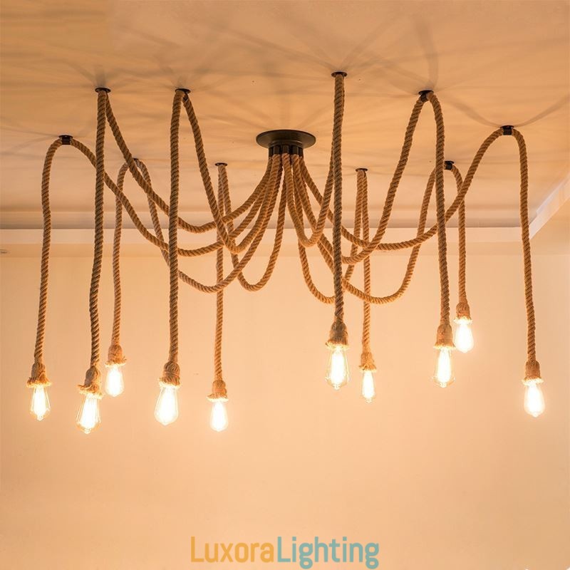 Designer Touch Decorative Retro Style 6 10 Heads Pendant Light Hemp Rope Chandelier Vintage Ceiling Light