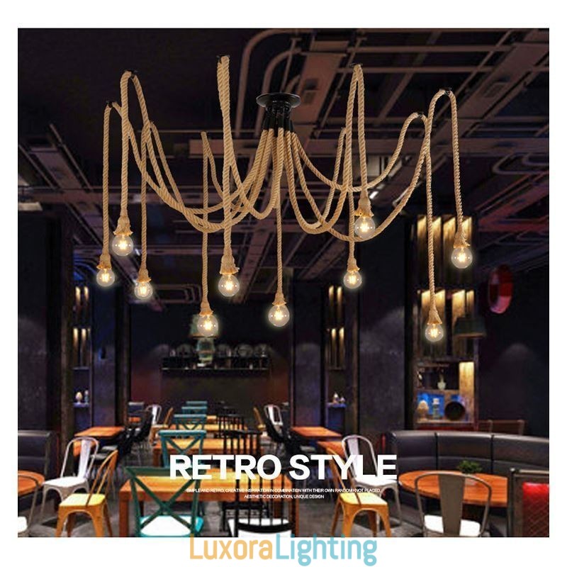 Designer Touch Decorative Retro Style 6 10 Heads Pendant Light Hemp Rope Chandelier Vintage Ceiling Light