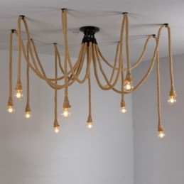 Designer Touch Decorative Retro Style 6 10 Heads Pendant Light Hemp Rope Chandelier Vintage Ceiling Light