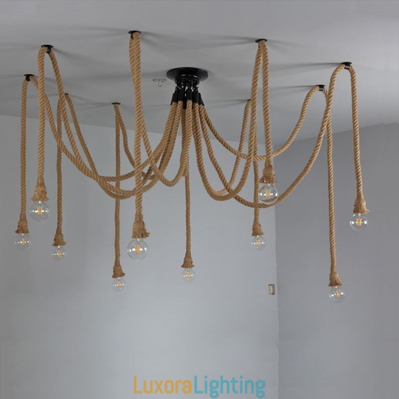 Designer Touch Decorative Retro Style 6 10 Heads Pendant Light Hemp Rope Chandelier Vintage Ceiling Light