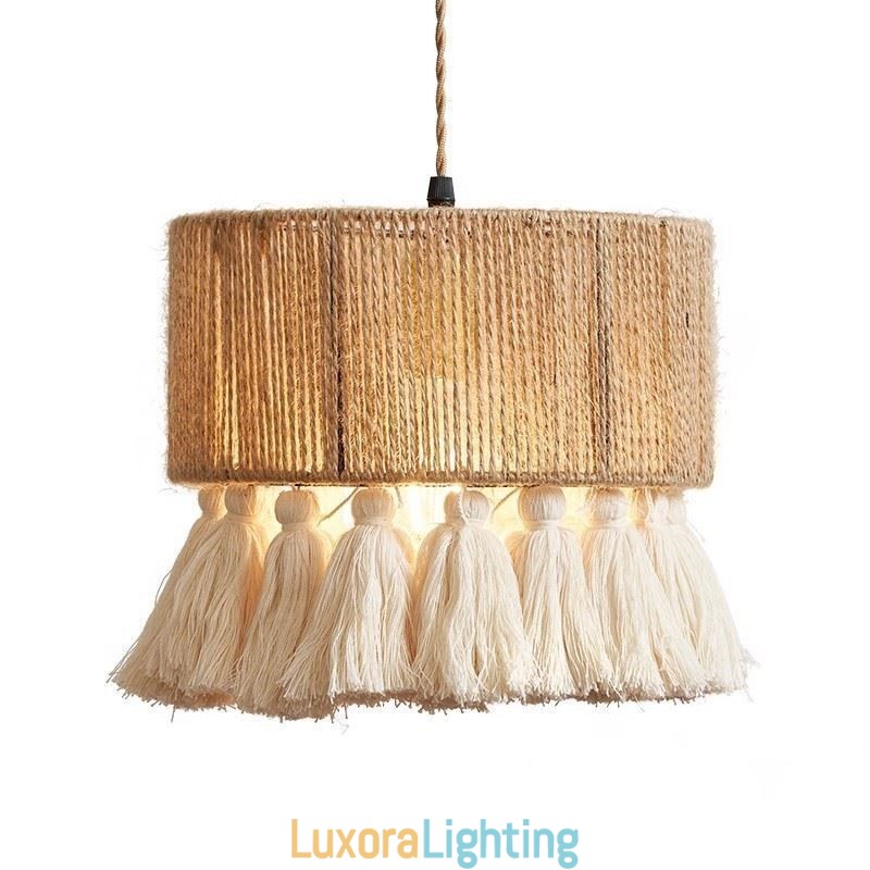 Designer Touch Decorative Hemp Rope Pendant Light Retro Decoration Ceiling Light Tassel Lamp Shade