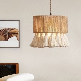 Designer Touch Decorative Hemp Rope Pendant Light Retro Decoration Ceiling Light Tassel Lamp Shade