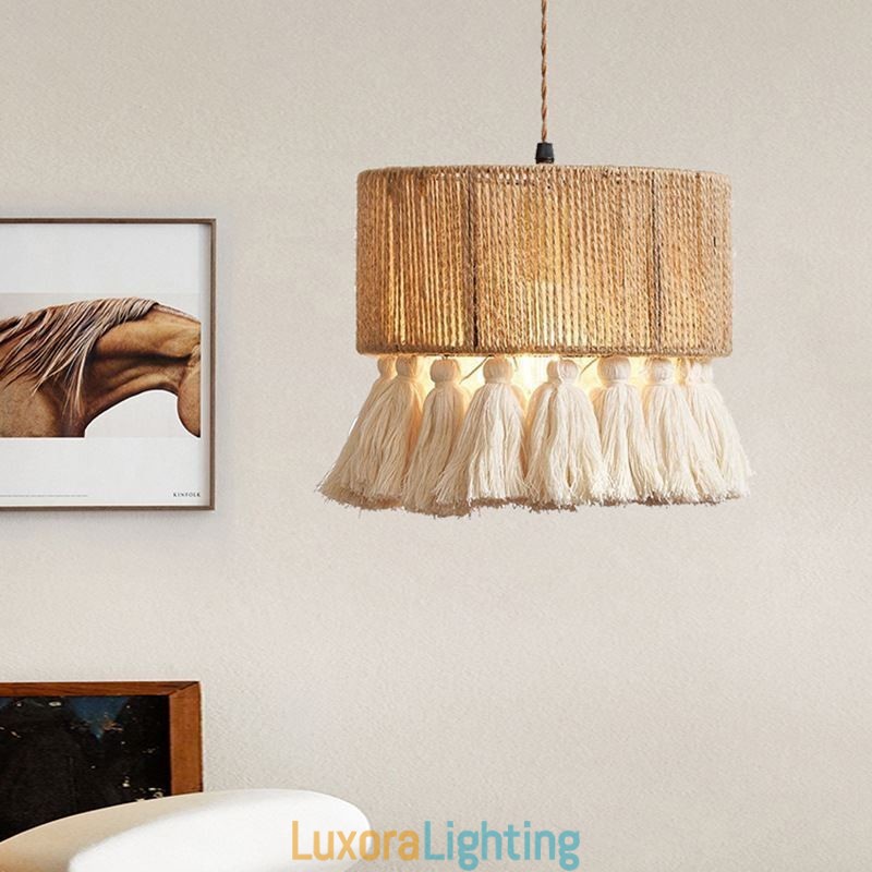 Designer Touch Decorative Hemp Rope Pendant Light Retro Decoration Ceiling Light Tassel Lamp Shade